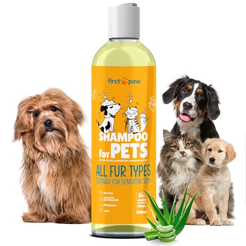 FIRSTPAW 500ML Champu Hidratante y 100% Vegano para Perros y Gatos - Natural Champú con Aloe Vera para Piel Sensible y Todos Tipos de Pelaje de...