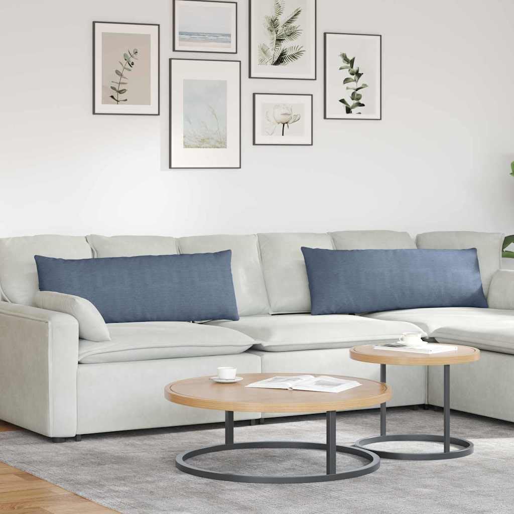 Set di 2 cuscini da divano, blu, 120 x 40 cm, in elegante tessuto a coste, moderni cuscini decorativi con rivestimento sfoderabile e morbida imbottitura in poliestere, per divano, divano e