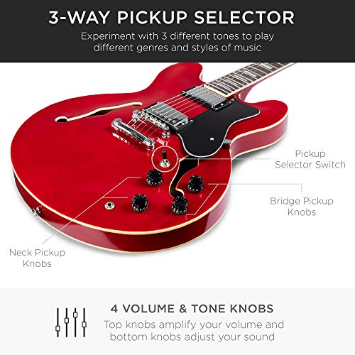 Best Choice Products Ensemble de guitare électrique semi-creuse Rouge - Les Beatles, Paul McCartney, John Lennon, RIngo Starr, George Harrison Best Choice Products Ensemble de guitare électrique semi-creuse Rouge – Image 5