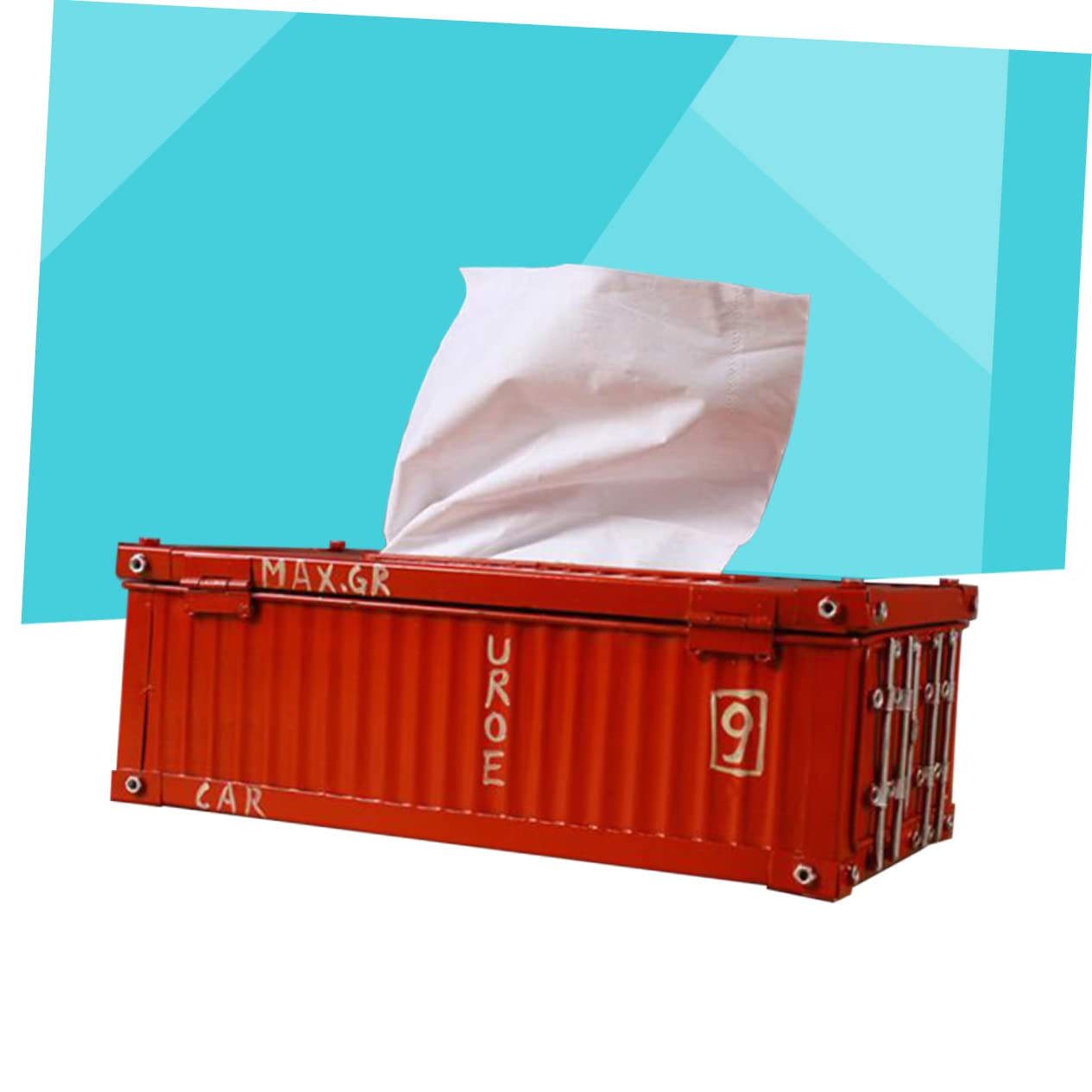 Porta Fazzoletti Container Spedizione Retrò in Ferro Rosso | Stoccaggio Salviette, Sostituzione Rapida, per Decorazione Domestica e Uso Esterno