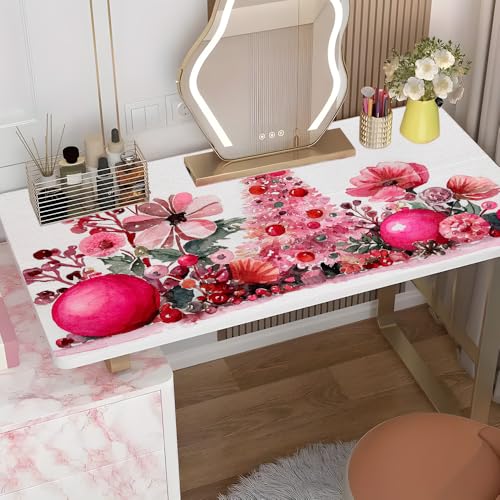 Image of Pink Christmas Watercolor Desktop Sticker 39.37x23.62In, Floral Tree Bauble Desk Decal, Easy Clean Table Surface Sticker, Girly Holiday Home Decor
