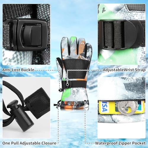 Image of Ski Gloves,Snow Gloves Waterproof Winter Warm Cold Weather Touchscreen Gloves for Parent& Child Kids Skiing,Snowboarding