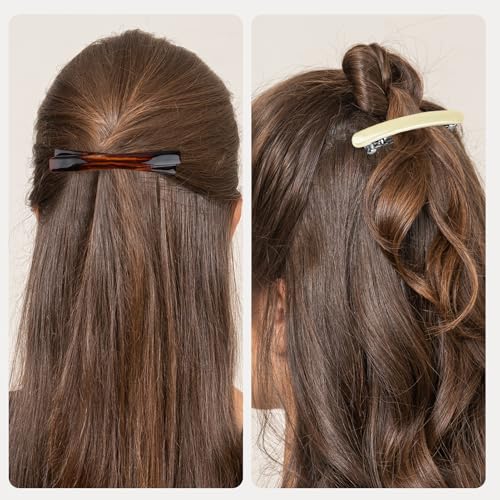 8 Piezas Pequeñas Pinzas para Pelo en Carey para Mujer, Pinzas Planas Francesas, Tamaño Pequeño Curvo Brilloso para Cabello Fino y Delgado (Negro, Blanco, Leopardo y Ámbar) miniatura 6