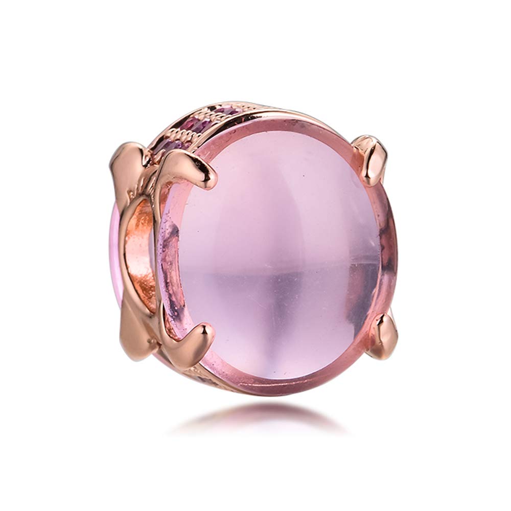 Abalorio de cabujón rosa en plata 925 compatible con pulsera Pandora 6