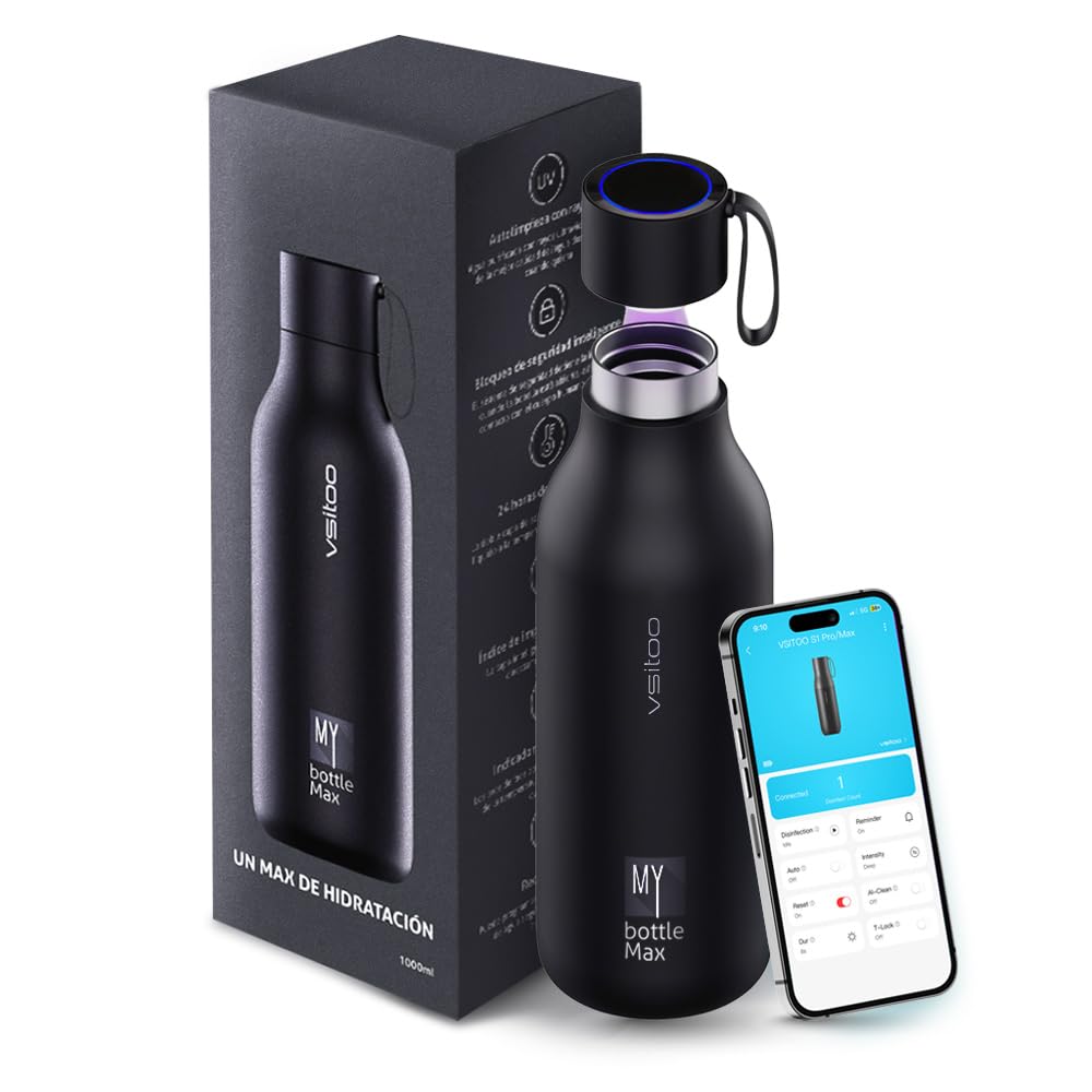 Borraccia in acciaio inox, autopulente, con raggi ultravioletti, sensore di temperatura, borraccia termica, promemoria di idratazione, 1000 ml, borraccia per palestra, senza BPA