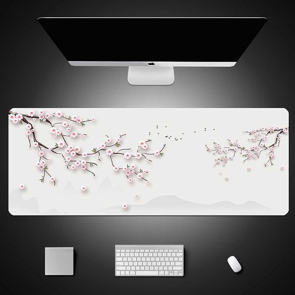Tapis de souris grand format fleurs roses pour bureau gamer zen