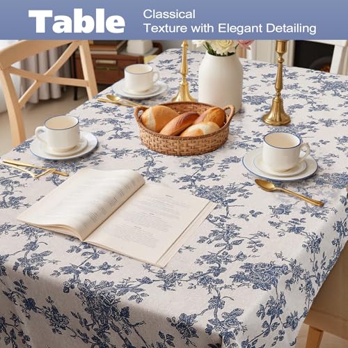 Nappe pastorale florale bleue 150x220 grand format protège table rectangulaire