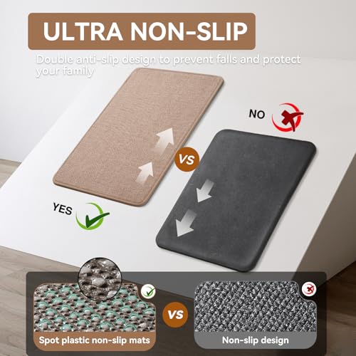 YDKGL Anti Fatigue Kitchen Mats for Floor, Kitchen Rugs Non Slip Washable, Super Absorbent Oil and Water Linen-Look Woven Runner Rug, Kitchen Sink Mat Standing Mat for Kitchen, Brown 17