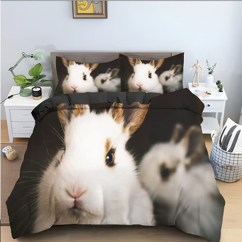 Parure de lit 160x200 zippée finie la couette qui glisse avec ce motif lapin