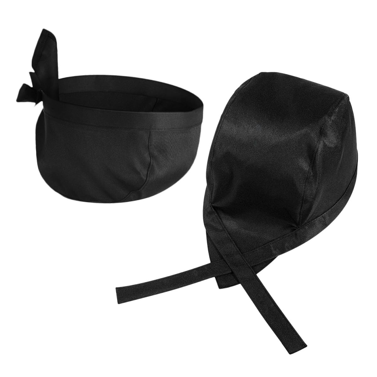 2pcs Chef Hats Kitchen Uniform Caps Black Ribbon Turban Catering Work Hats Unisex Restaurant Cooking Headwear 11.8"x7.9"x4.7"