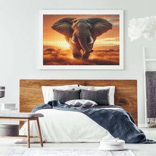 Puzzle de 1000 piezas para adultos con un majestuoso elefante en la sabana al atardecer 7