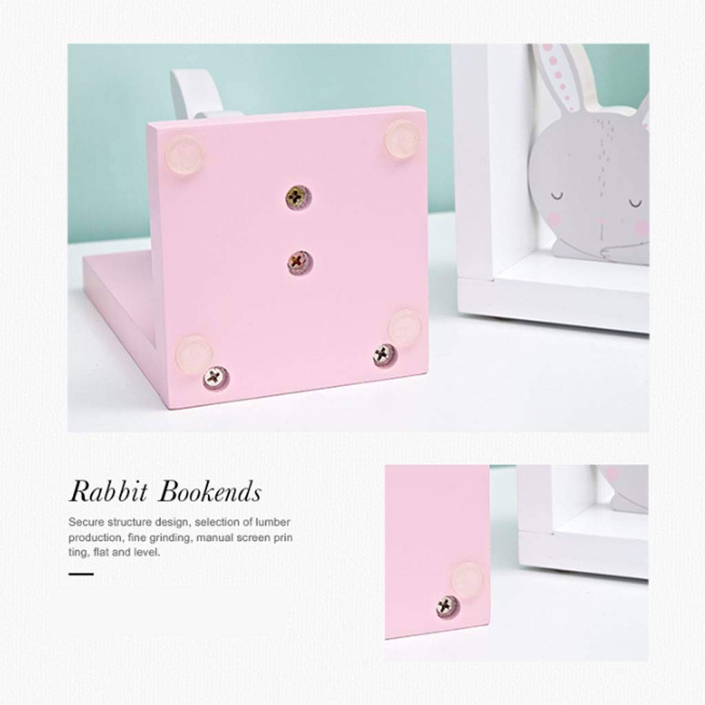 Sujetalibros Pack de 2 conejo de madera sujetalibros sujetalibros antideslizante for Niños habitación y un cuarto de niños decoración de la habitación, Rosa escritorio decoración Soporte de libro del