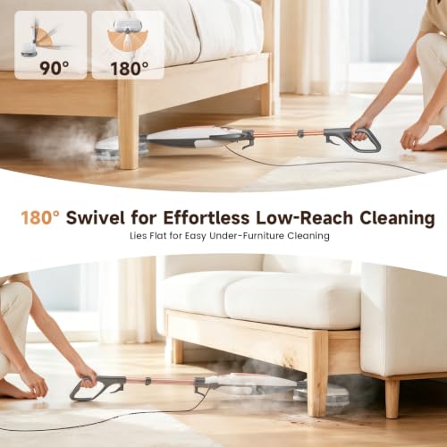 Image of DEVOAC VM6 Scrubbing Steam Mop with Rotating Mop Pads, 10 in 1 Steam Mop, Lightweight Spin Mop & 3 Steam Modes for Hard Floor Laminate Marble Floors (Whitegold)
