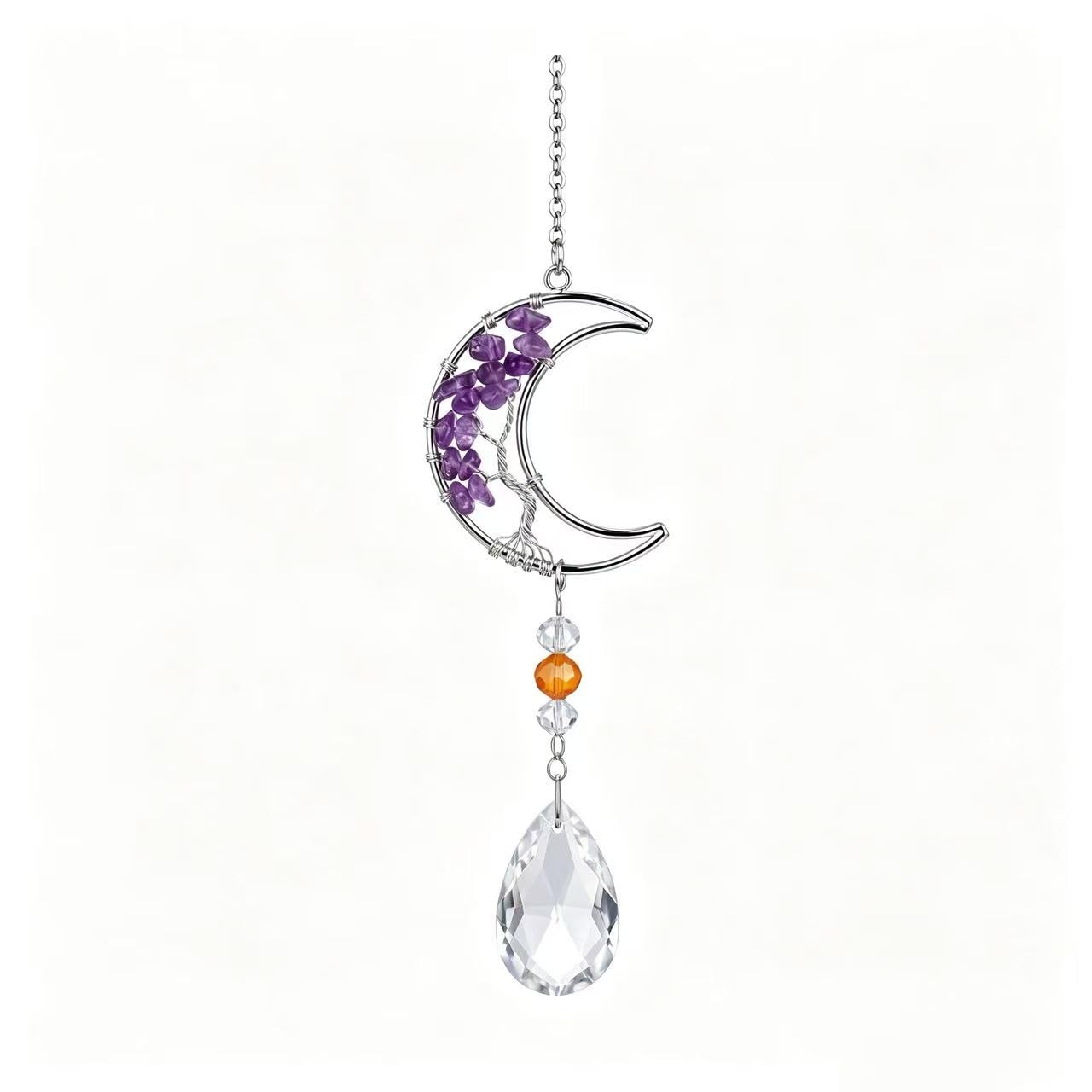 Maslasee Purple Gifts for Women Crystal Gifts Crystal Suncatcher Sun Catcher Purple Gifts Sun Catchers for Windows – Moon Crystal Hanging Pendant for Window Home and Garden Decor
