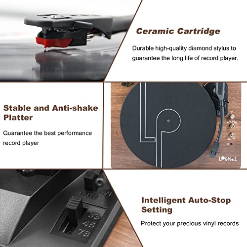 Image of LP&No.1 Record Player with Stereo Speakers, 3-Speed Belt-Drive Turntable for Vinyl Records with Wireless Playback and Auto-Stop,Walnut Wood
