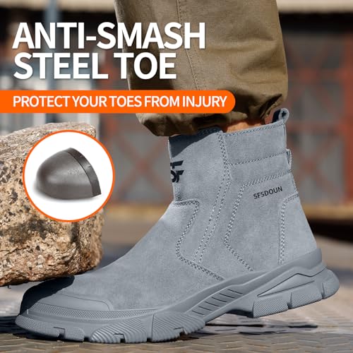 Image of Work Boots for Men Slip On Welding Boots for Men Indestructible Steel Toe Boots Men's Steel Toe Shoes Fireproof Safety Toe Shoes Construction Boots for Welder Men's Work Shoes.