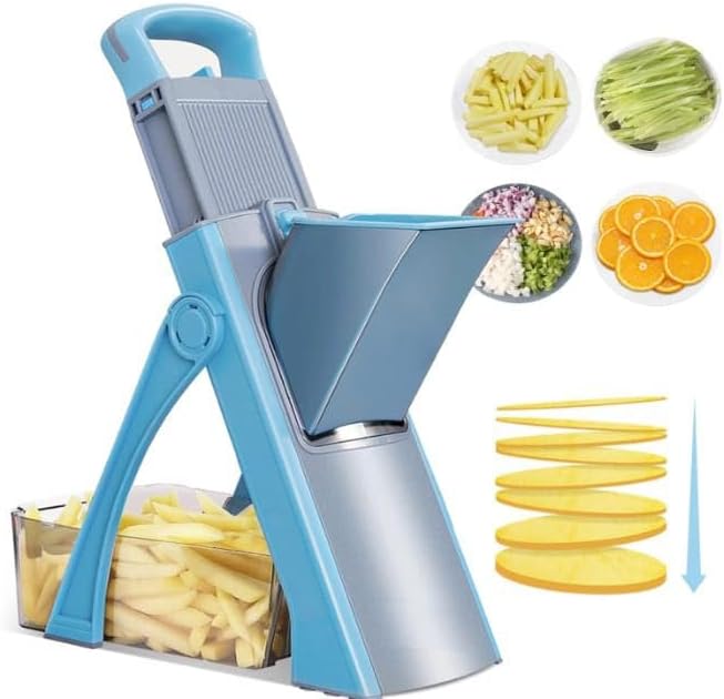Generic ""KitchenPro Multifunctional Mandoline Slicer & Vegetable Chopper with 35+ Presets, Adjustable Thickness, and French Fry Cutter - Blue"" Adjustable Vegetable Chopper & Potato Slicer
