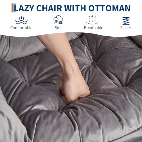 Sillón Lazy con Reposa Pies Plegable Gris Oscuro miniatura 4