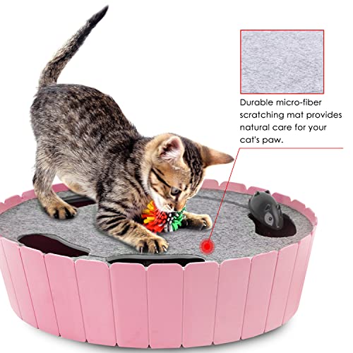 Image of Pawaboo Interactive Cat Toy with Running Mouse, Electronic Motion Cat Toy Automatic Teaser for Indoor Cats, Pop and Play Hide Seek Cats Toys Hunting Mouse for Pet Kitten Play Fun (Pink)