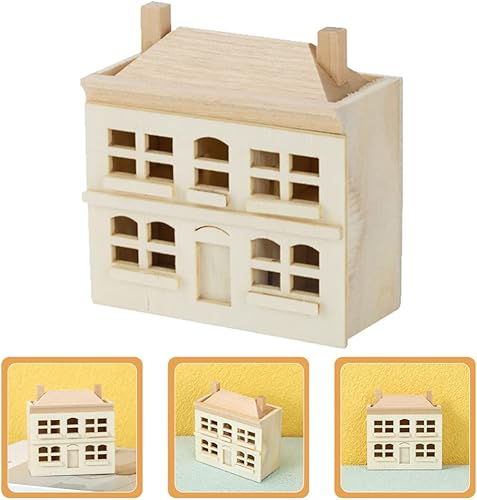 Miniatura 5 de Little House - Casa de muñecas para decoración del hogar, casa en miniatura de madera, sin terminar, modelo de casa de muñecas, accesorios de