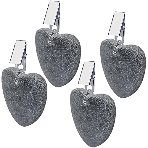 Aongray Herzmuster Tischdeckenbeschwerer Set Stein,4 Stück Tischtuchgewichte aus Naturstein für Familie Party Camping Hochzeit Garten Picknick(Jeder ca. 58 g)