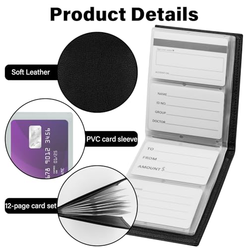 RFID Card Holder Wallet for Women Men,Minimalist Bifold Leather Wallet with 24 Card Slots and Large Cash Pocket, Multifunctional Card Holder with Top Open, Thin & Stylish Photo Album-Black(LZW)3