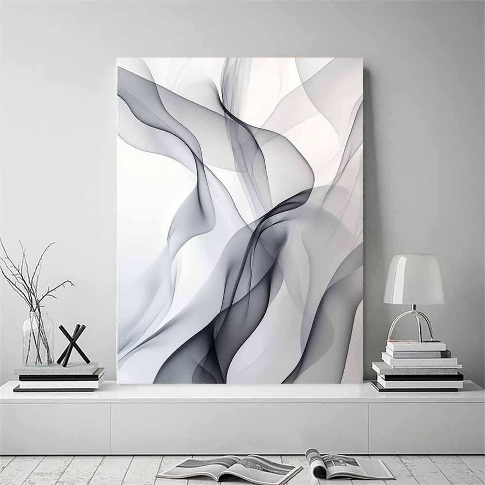 QUSAAOU Abstrakt Kunst Grau Weiß Fließende Rauch Textur Bild Wandkunst Drucke,Leinwand Wandbilder,Moderne Wohnzimmer Wanddeko Abstrakte,Boho Schlafzimmer BüRo(Grey)-70x100cm Gerahmt