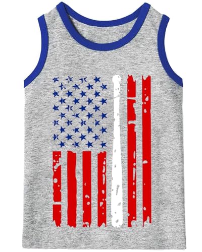 Image of 4th of July Tank for Boy Girl American Flag Shirts Kids Patriotic Outfit Independence Day Sleeveless Tops 2-7T