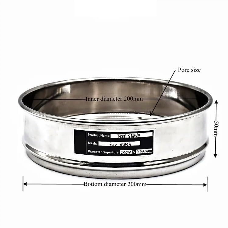 Tamiz de prueba de acero inoxidable 304 de 20 cm, malla 325, tamiz de análisis de laboratorio de 0,045 mm, 1 unidad