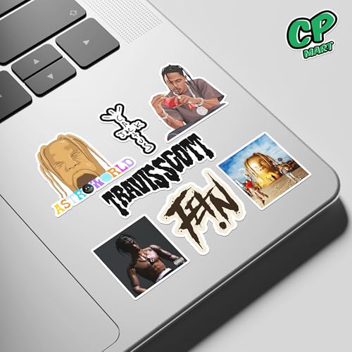 Image of Pack of 45 Travis Scott Stickers - Waterproof Vinyl Decals for Laptop, Water Bottle, Phone, Skateboard & More | Trendy Rapper Stickers for Fans | Hip-Hop Culture Stickers