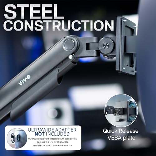 Image of VIVO Heavy Duty Aluminum Ultrawide Monitor Tension Arm for up to 49 inch Screens, Holds 44 lbs, Premium Desk Mount Stand Designed for Samsung Odyssey G9 and More, Black, STAND-V101V