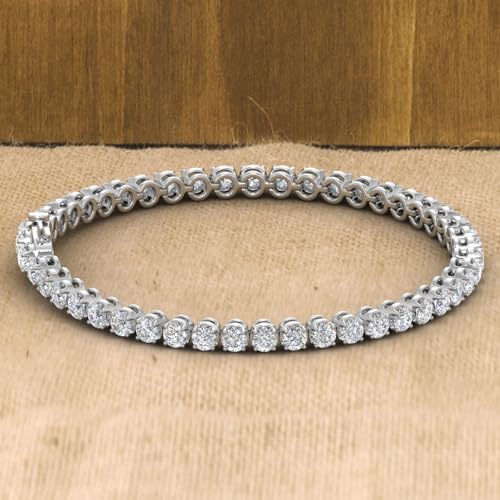 Image of 1 to 6 Carat Prong Set Round Cut Natural Diamond Tennis Bracelet for Women in 14K Gold (7 Inch) (I1-I2 Clarity)