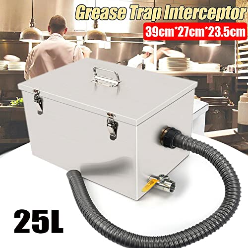 Interceptor de grasa para trampa de grasa, separador de aceite y agua de acero inoxidable de 25 L para fregaderos comerciales, filtro eficaz de residuos de grasa para restaurantes y comida para llevar