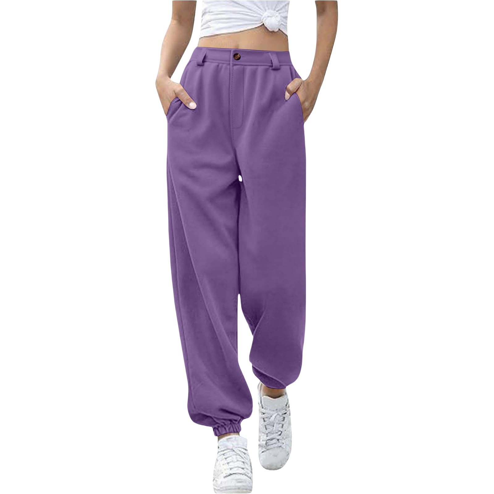 Pantalones de chándal para mujer con bolsillos, pantalones de verano ligeros, pantalones de ocio, pantalones de algodón, cintura elástica, pantalones de sudaderas, sueltos, suaves, informales