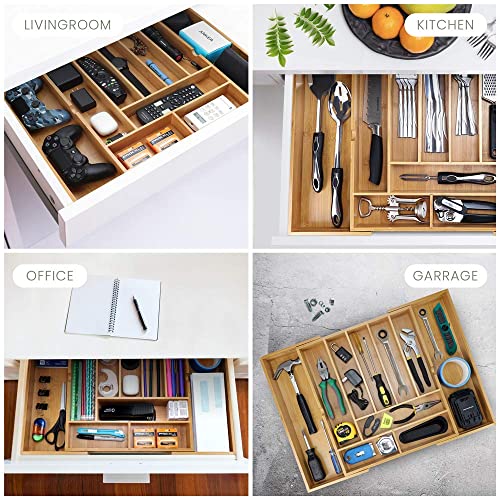 Pristine Bamboo Silverware Organizer - Expandable Kitchen Drawer Organizer - Adjustable Kitchen Drawer Organizer for Utensils, Expandable to 25 Inches Wide, 10 Compartments, Silverware Tray for Drawer - Thumbnail 4