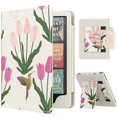 Image of MoKo Case for 7 inch Kindle Paperwhite (12th /11th Gen-2024 /2021) & Signature Edition, Slim PU Shell Cover with Auto-Wake /Sleep, Tulip
