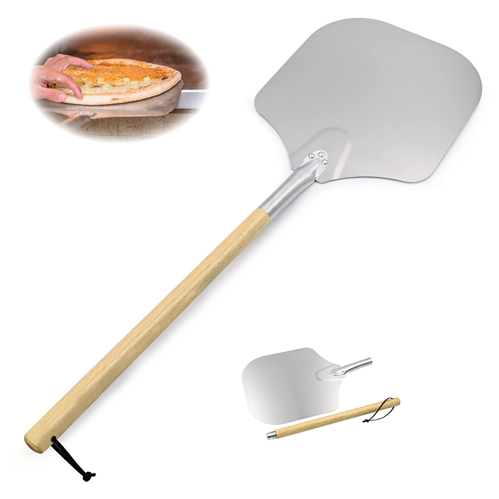 Długa profesjonalna łopatka do pizzy z aluminium, luksusowa paleta do pizzy, z lekką i antypoślizgową drewnianą rączką, do pizzy DIY do użytku domowego i komercyjnego (12 ?,Długa)