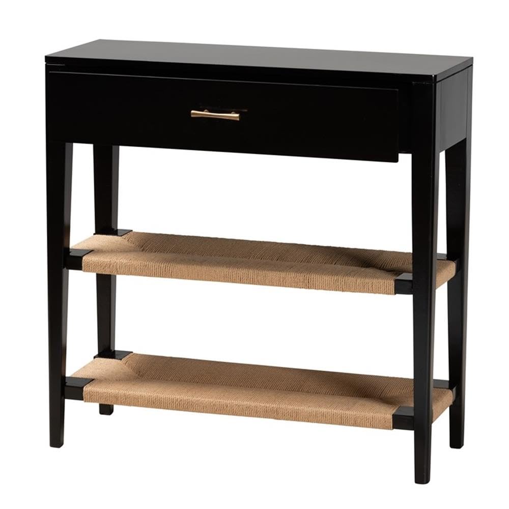 Baxton Studio Freya - Consolle in legno Bayur con 1 cassetto, finitura nera, finitura