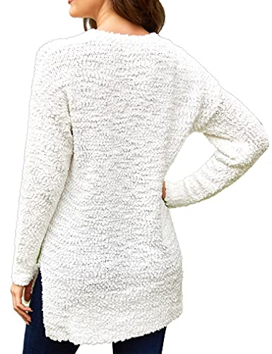 Qearal Women's Long Sleeve Fuzzy Knitted Sweater Popcorn Side Split Loose Pullover Tops2