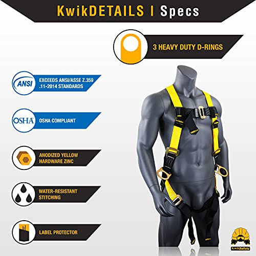 Image of KwikSafety - Fall Protection Safety Harness - Construction & Roofing Fall Arrest Safety Harnesses - ANSI OSHA Compliant