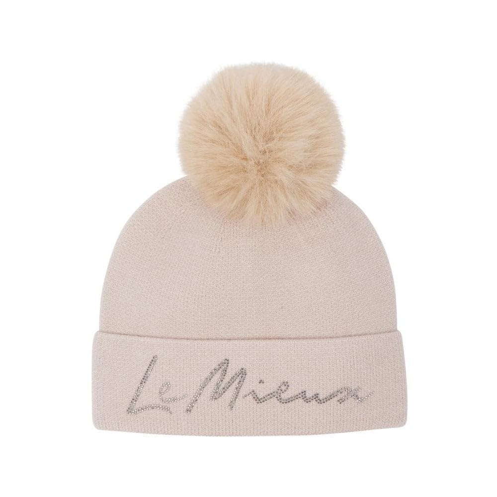 Lemieux Beige Sparkle Faux Fur Pom Pom Beanie - Stone