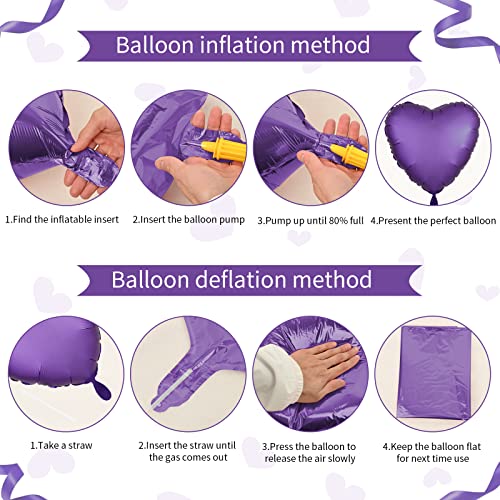 Image of Purple Heart Balloon, 10PCS Purple Foil Heart Balloons, 18inch Metallic Purple Heart Shape Foil Balloons for Helium Birthday Party Decorations for Brithday Party, Valentines Day, Wedding, Anniversary