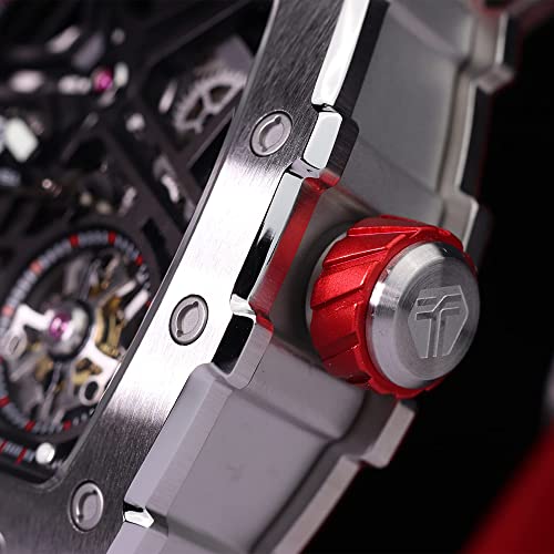 Image of TSAR BOMBA Men's Automatic Watch Tonneau Luxury Skeleton Watches for Men Mechanical 50M Waterproof Analogue Watches Mens Unique Cool Square Big Face Dial Wristwatch with Silicone Strap Band