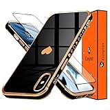 Gurgitat Heart Girls Case for iPhone X-5.8”Aesthetic Love Hearts Design Pattern Black Gold Cute...