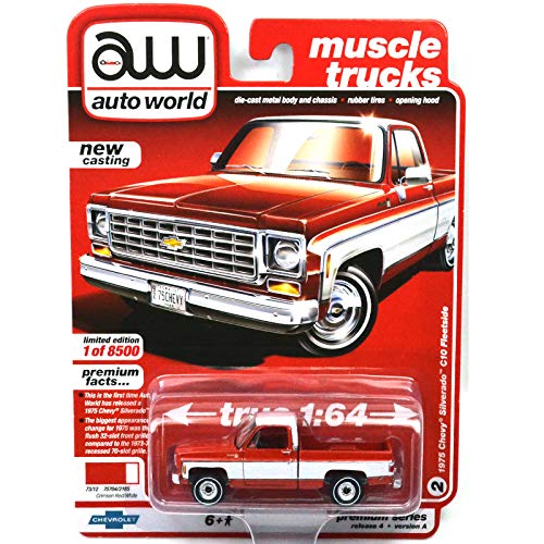 auto world 1:64SCALE�@PREMIUM RELEASE "1975 CHEVY SILVERADO C10 FLEETSIDE (CRIMSON RED/WHITE)"�@ �I�[�g���[���h�@1�F64�X�P�[���@�v���~�A���E�����[�X�@�u1975