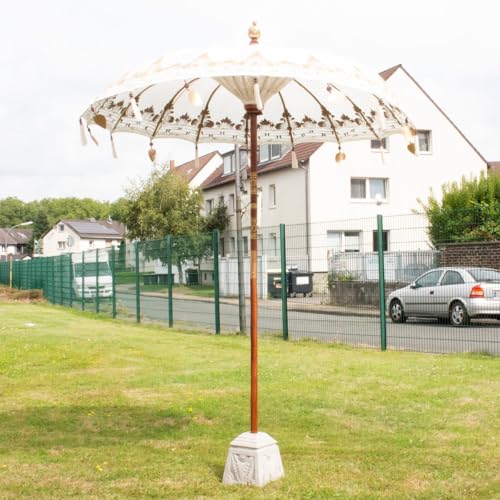 Oriental Galerie B-Ware Bali Sonnenschirm Balinesischer Schirm Garten Baumwolle Sonnenschutz Handarbeit Retro Vintage Dekoschirm 2-teilig ca.180 Ø cm Weiß Gold