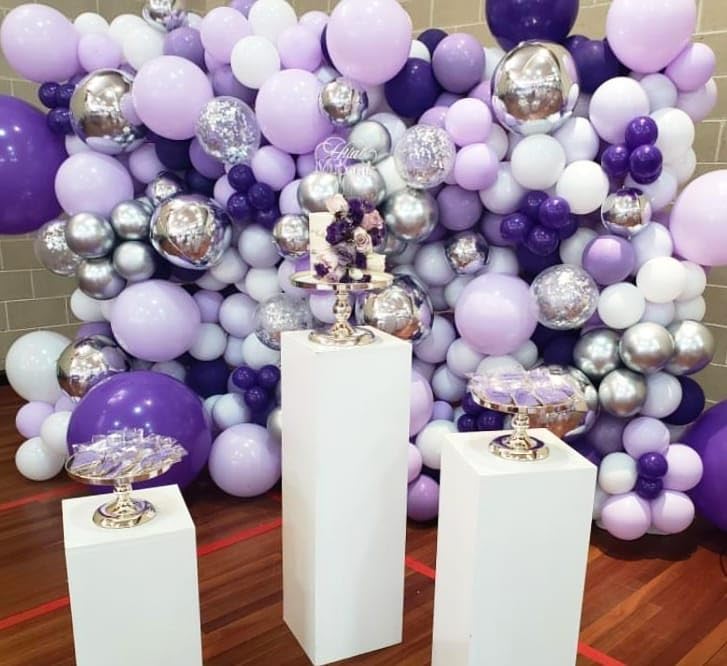 Image of 150Pcs Purple Balloons Garland Arch Kit - 5 10 12 18 inch Lavender Pastel Metallic Purple Confetti Balloons Silver White Latex Balloon for Girl Birthday Baby Shower Princess Party Decorations
