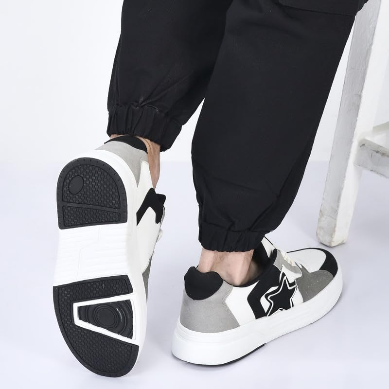 Image of FAUSTO Men's Colorblocked Mid Top Breathable Lace-Up Sneaker Shoes|Memory Cushion Casual Shoes|Chunky Streetwear Fashion Sneakers