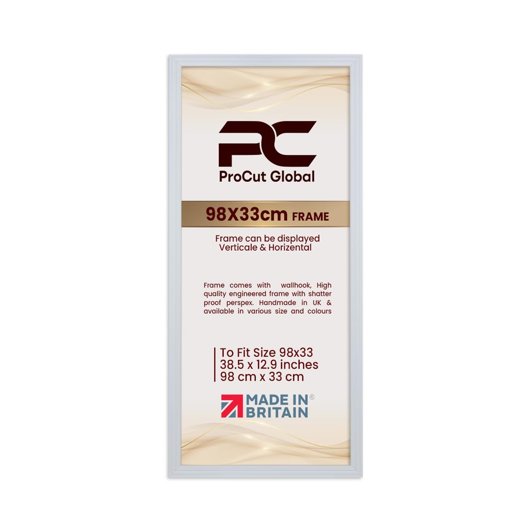 Procut Global 98x33CM White Picture Frames - Classic Wooden Photo Frame with Shatterproof Perspex for Wall or Tabletop - Perfect for Posters, Certificates & Prints - Sizes & Colors Available โ image 1