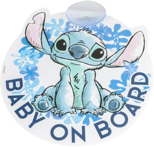 Tataway Stitch Baby On Board, cartaz de aviso de bebé a bordo do carro, 17 x 17 cm, sinal com ventosa para meninos e meninas de Stitch, cor azul